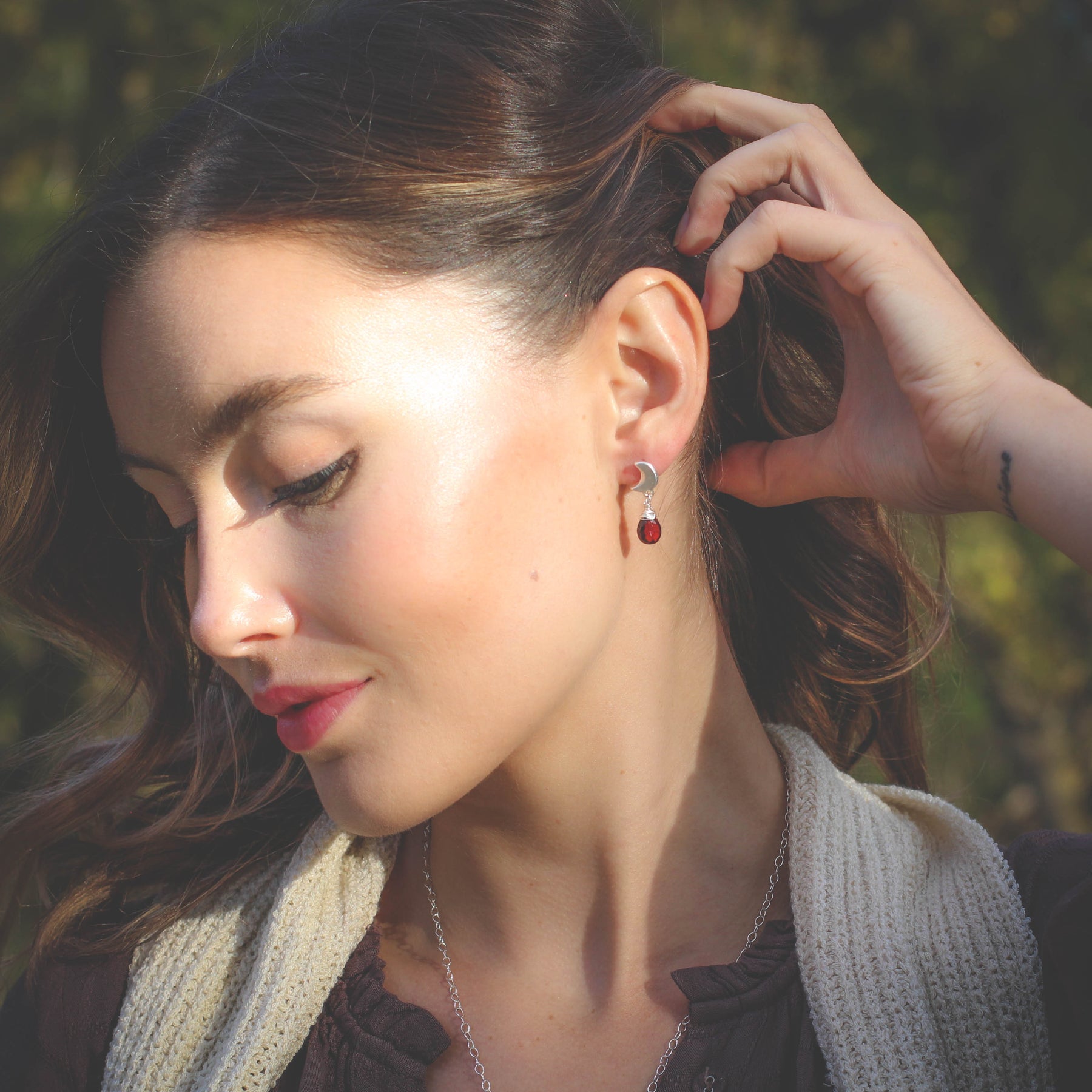 Blood Moon Sterling Silver and Garnet drop earrings.