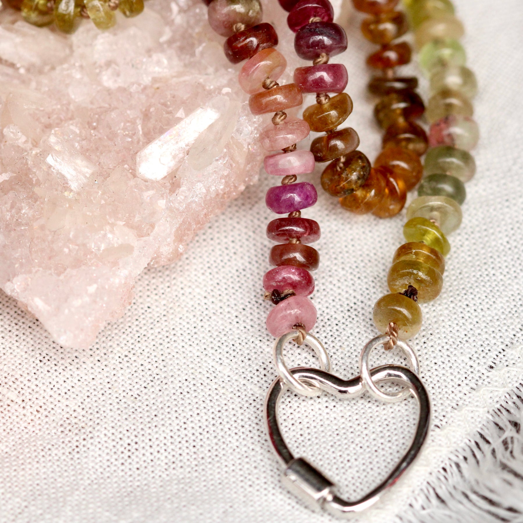 Multi Color Tourmaline Hand Knotted silk necklace