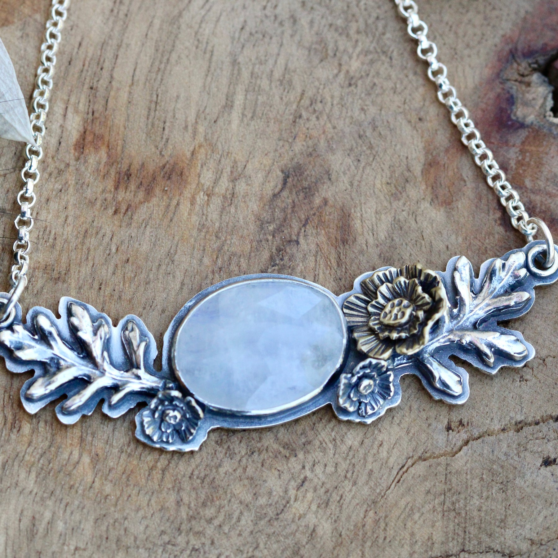 Wildflower wanderings Moonstone and poppies necklace