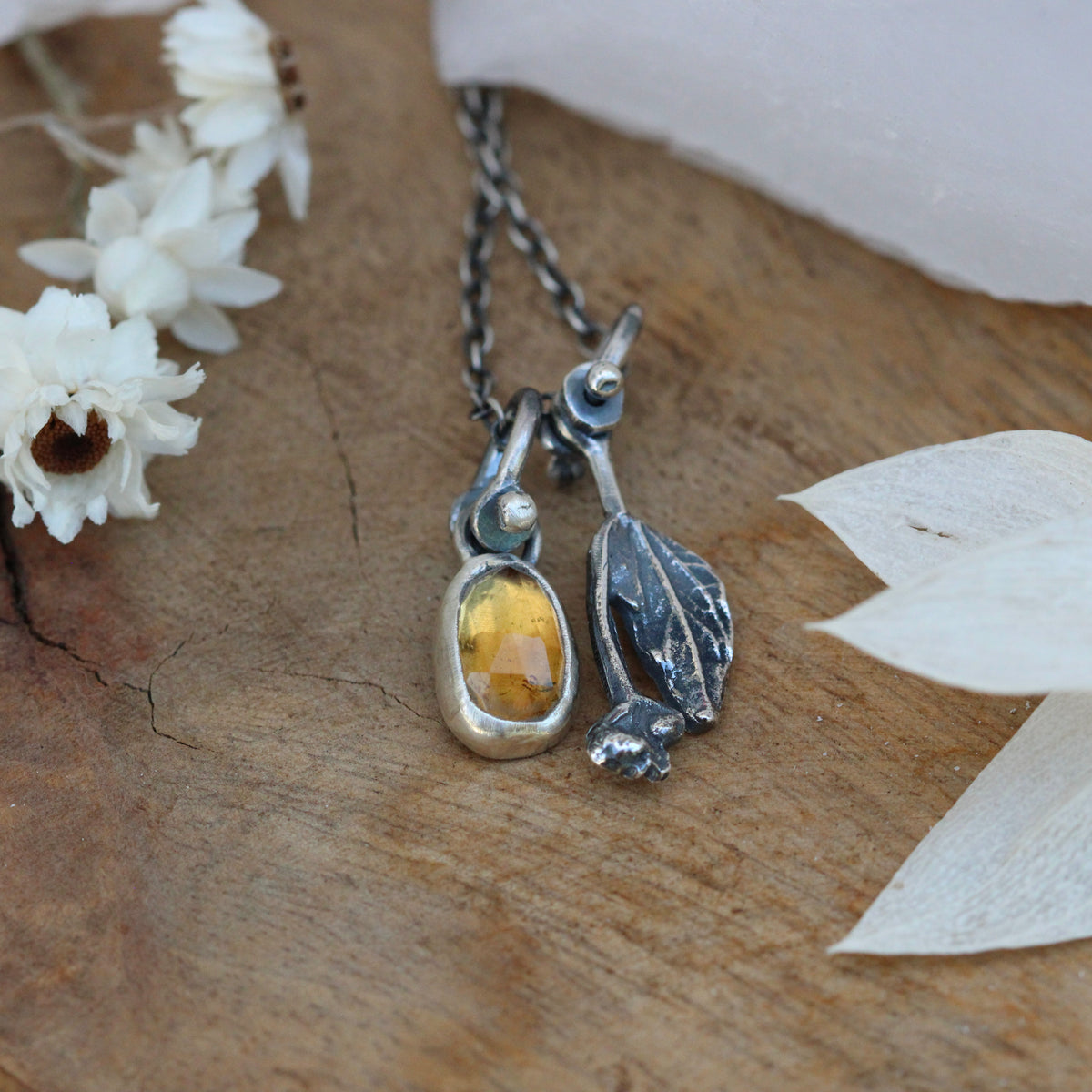 Clearance Sale  Brittlebush bloom and Citrine Wildflower Wanderings Sterling silver necklace