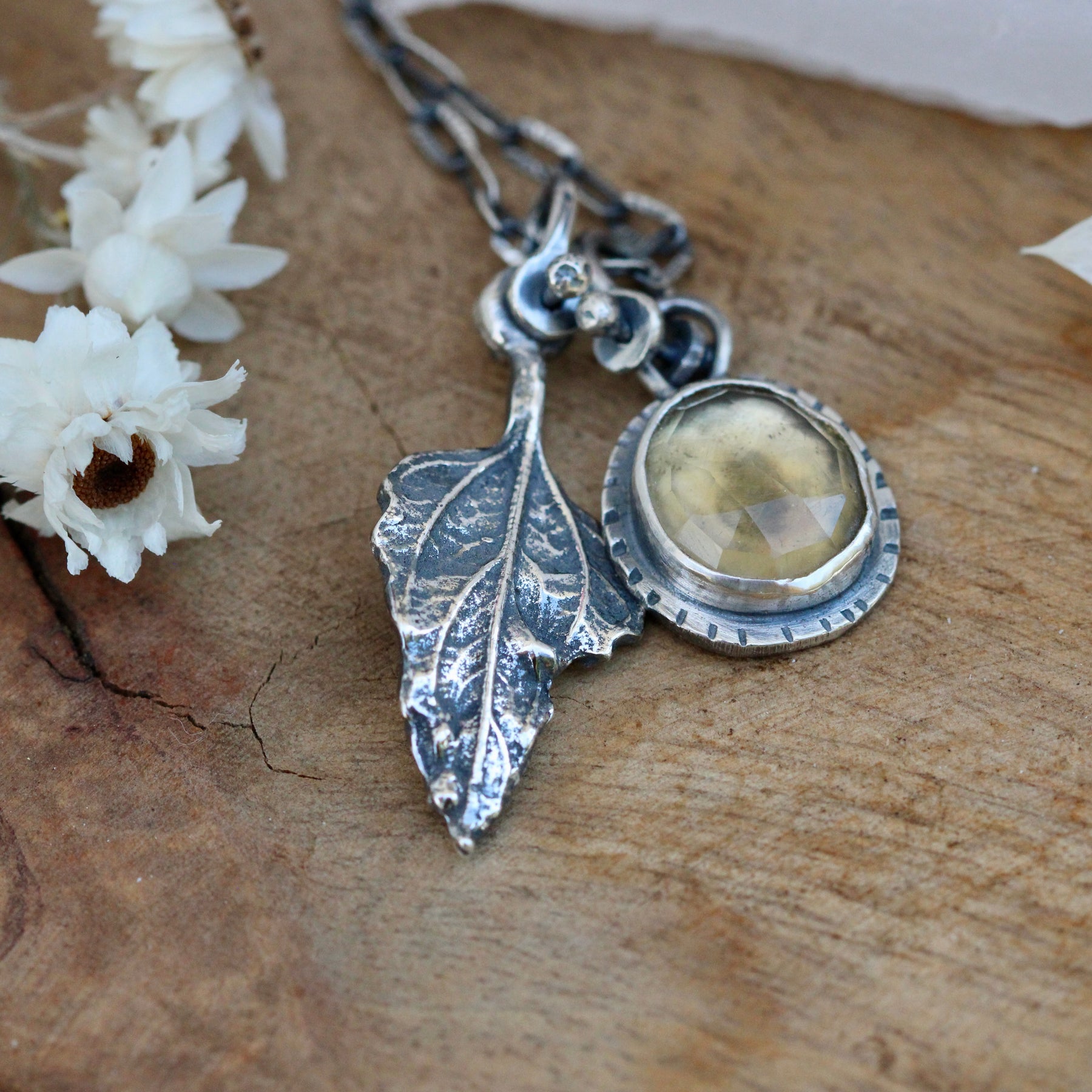 Wildflower Wanderings Citrine with Brittlebush Leaf necklace