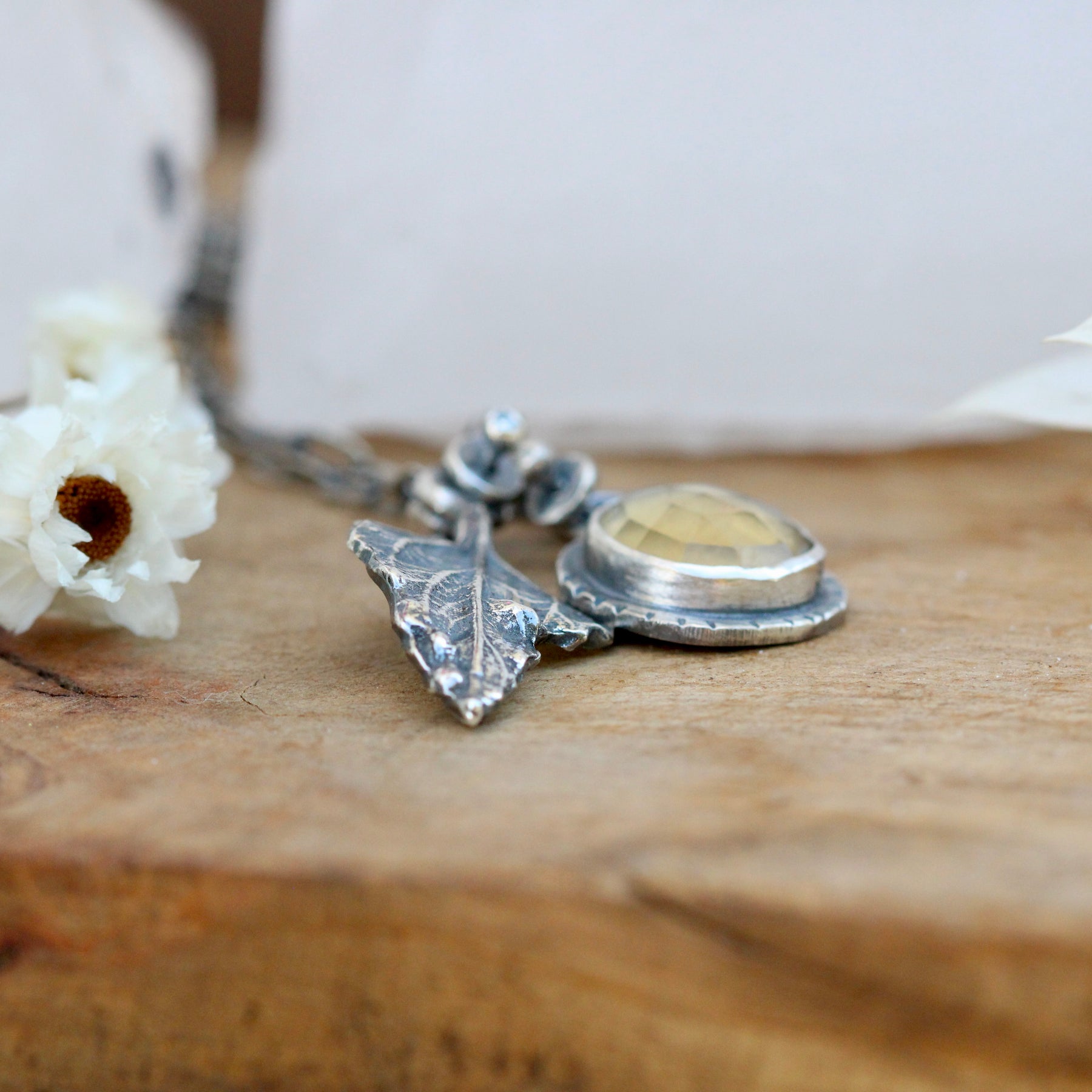 Wildflower Wanderings Citrine with Brittlebush Leaf necklace