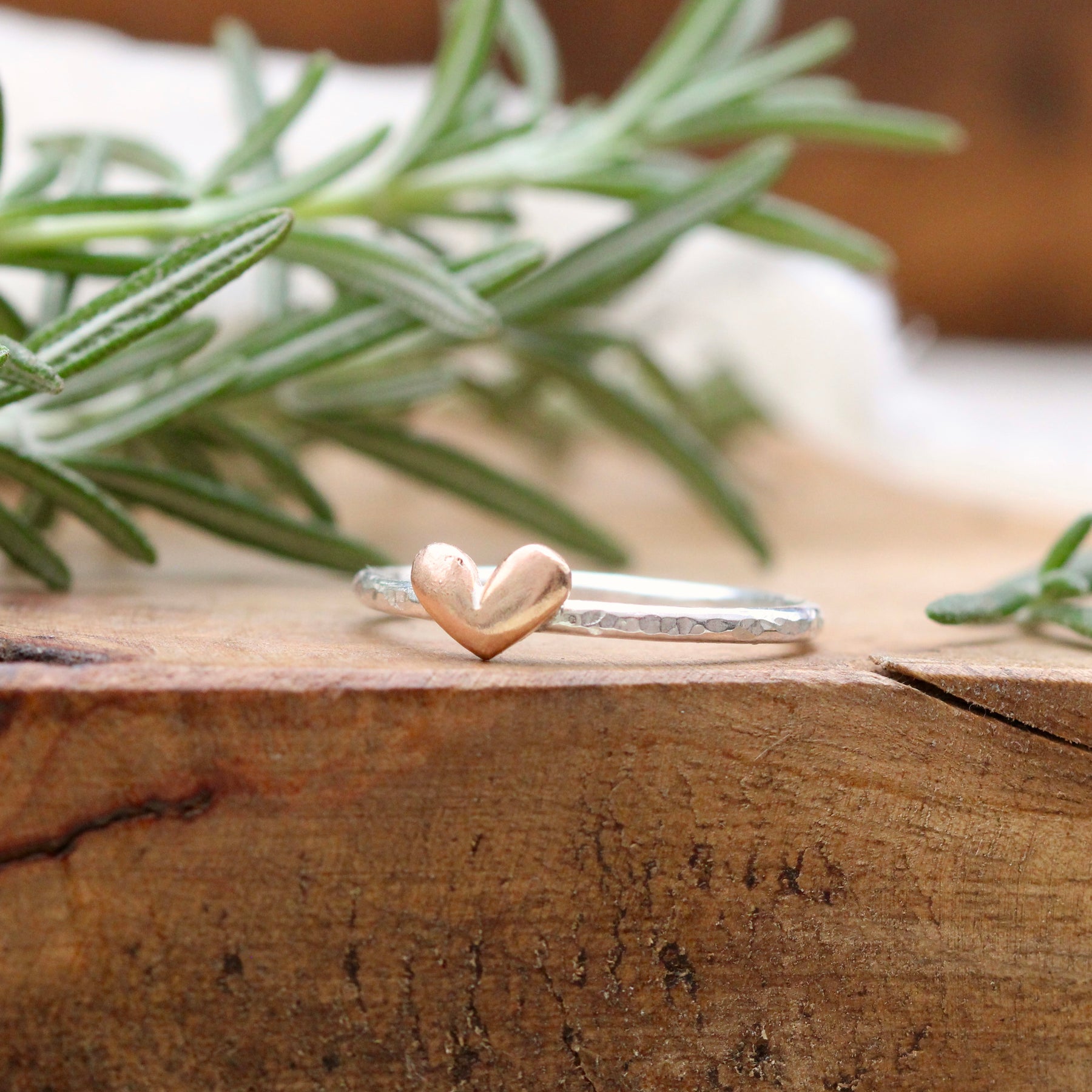 14k gold heart sterling silver ring