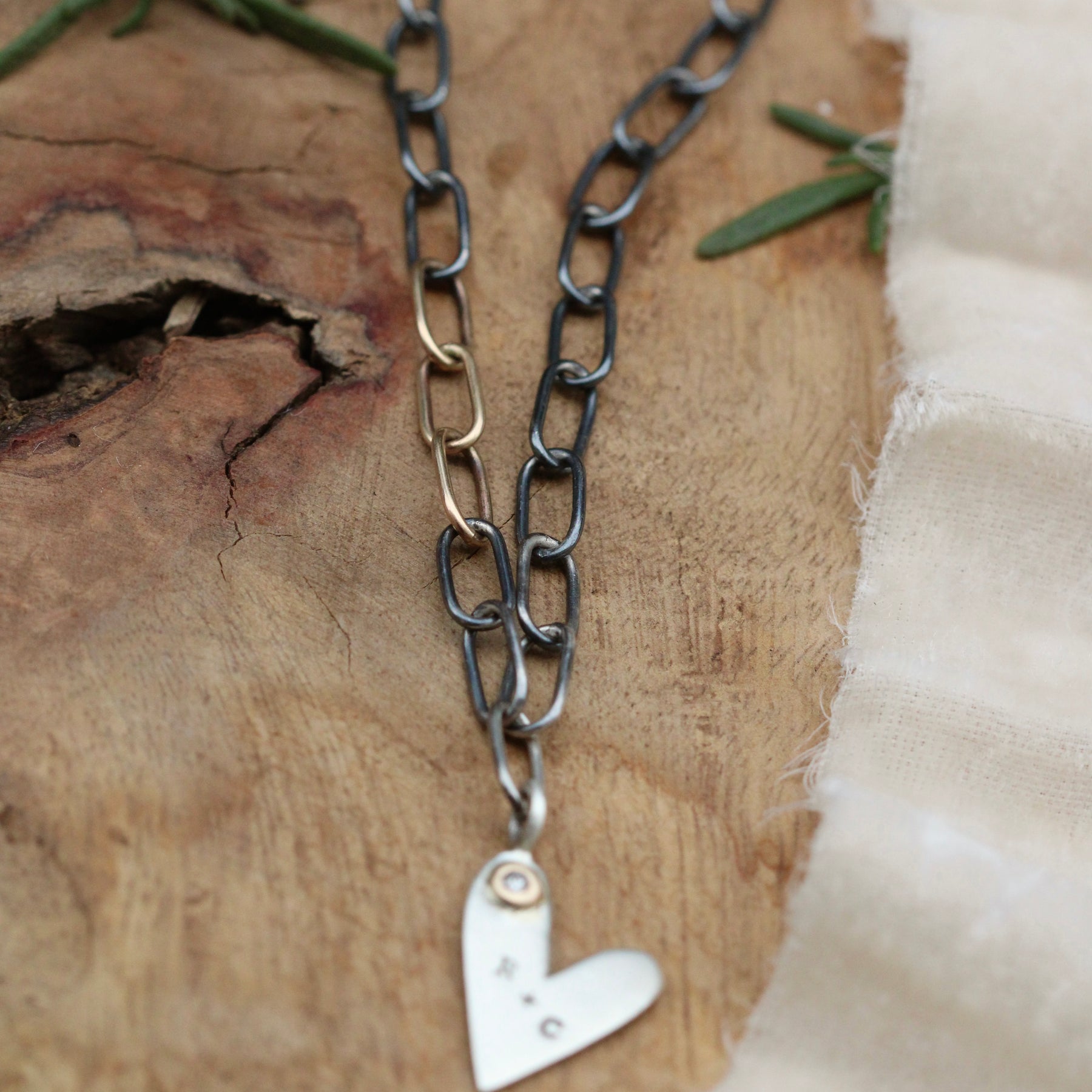 Anniversary Heart Sterling silver and 14k Gold and Diamond