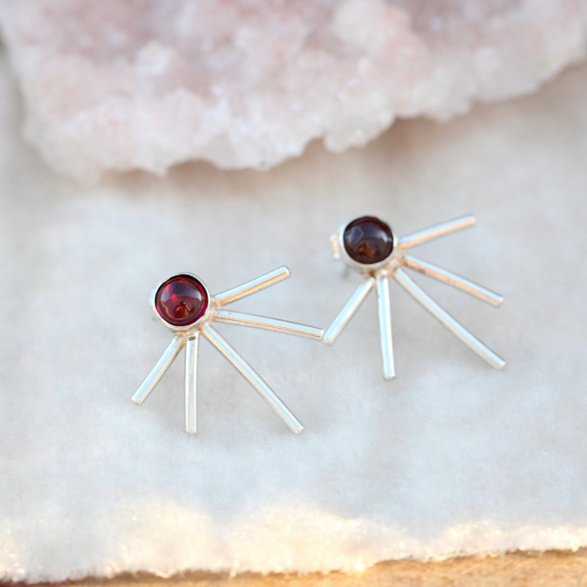 Starburst earrings Garnet and sterling silver