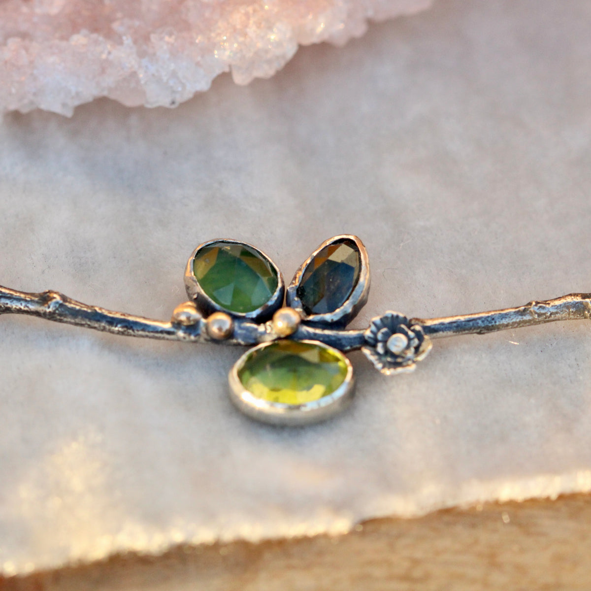 Poppy And Twig Green Sapphire, Peridot, Serpentine Silver Necklace