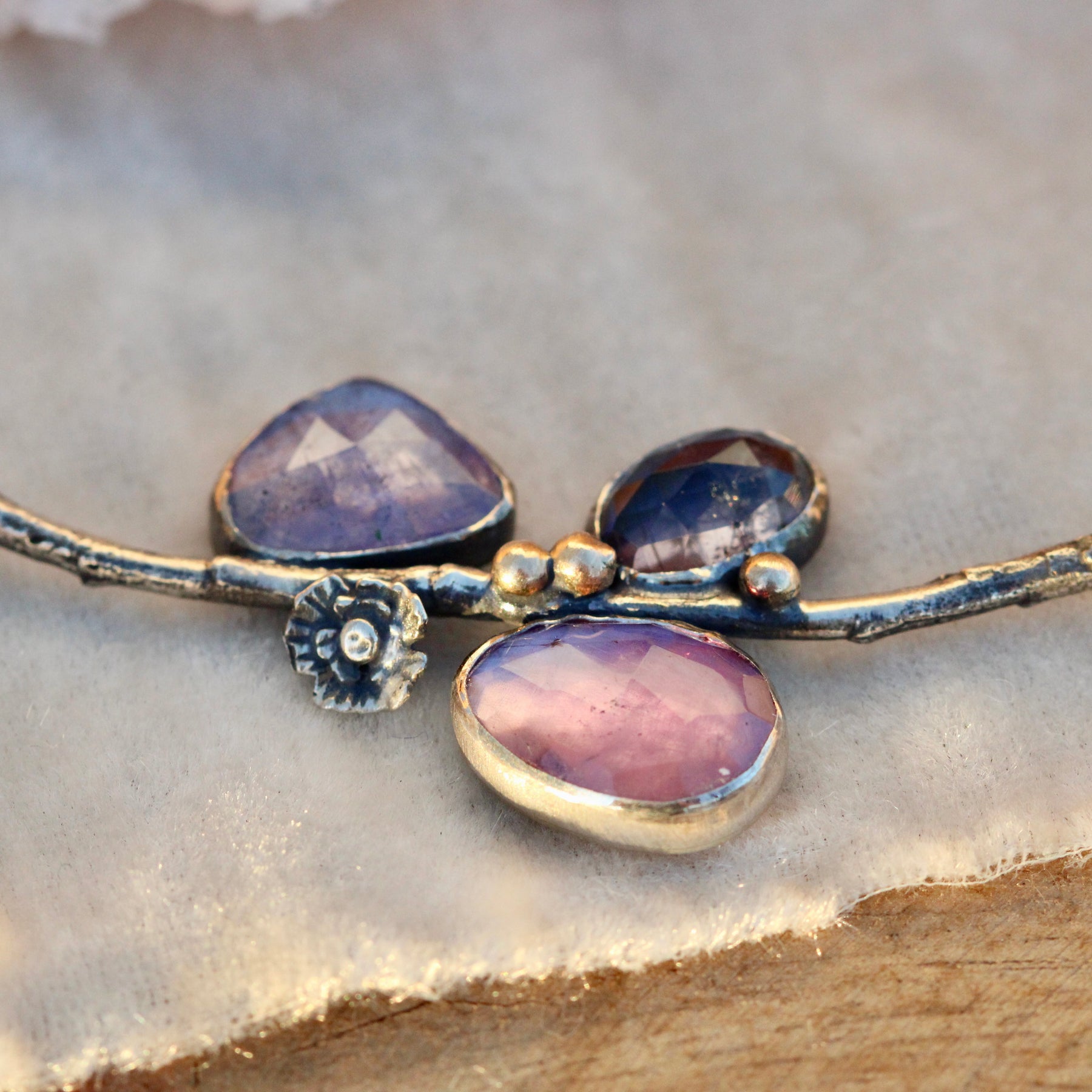 Poppy and Twig Tanzanite and Amethyst Silver Necklace