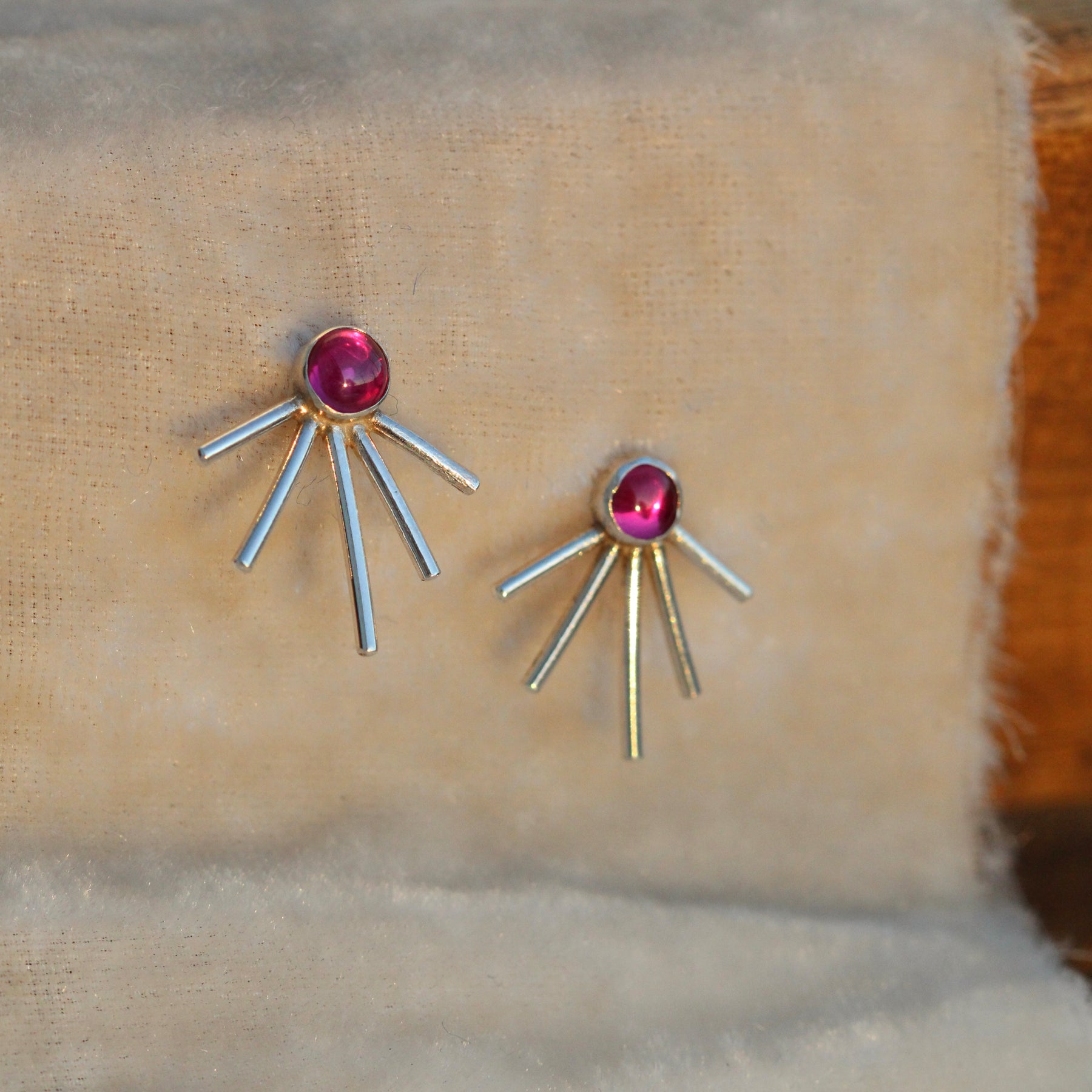 Starburst earrings Ruby and sterling silver