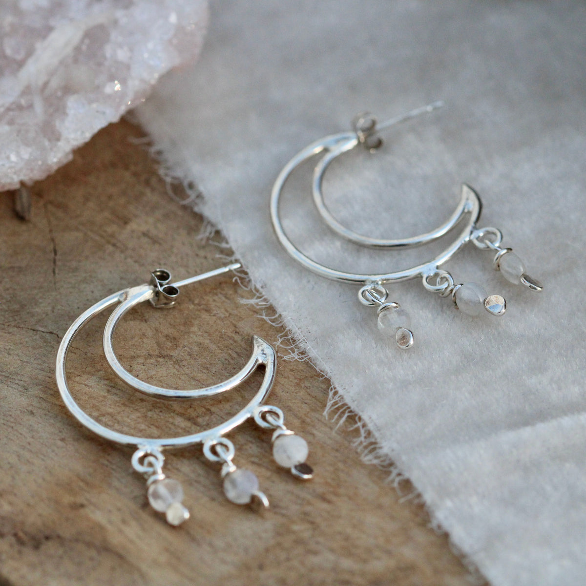 Crescent Moon sterling silver and Moonstone earrings