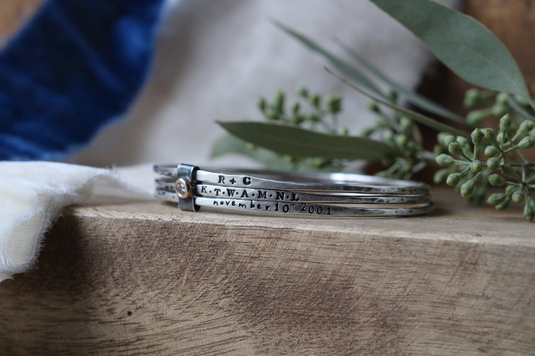 Bound by Love Diamond 14k gold and sterling silver personalized bangles