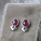 LOVE NOTES Ruby and Sculpted Heart sterling silver Post Earrings