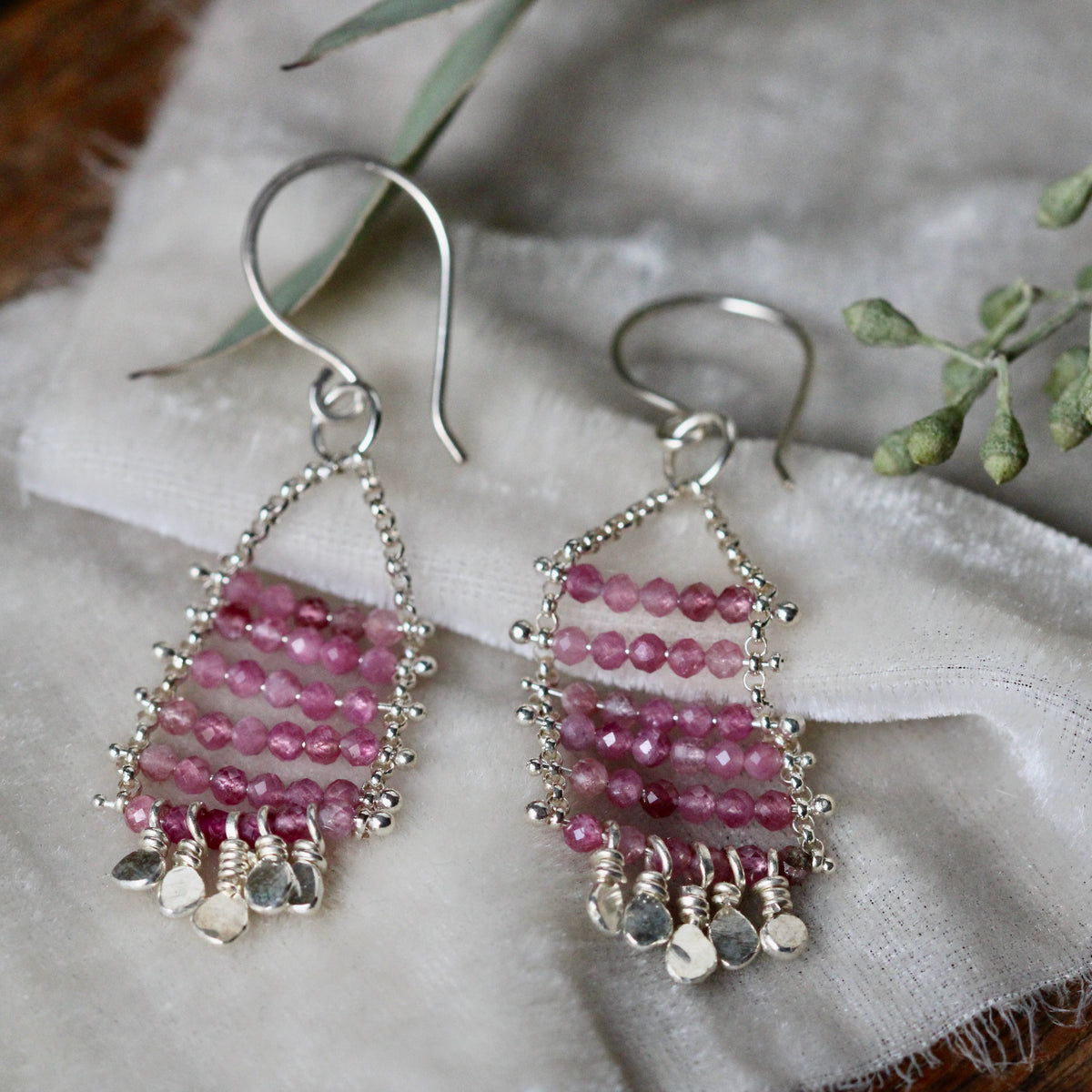 Pink Tourmaline Gemstone dangle earrings