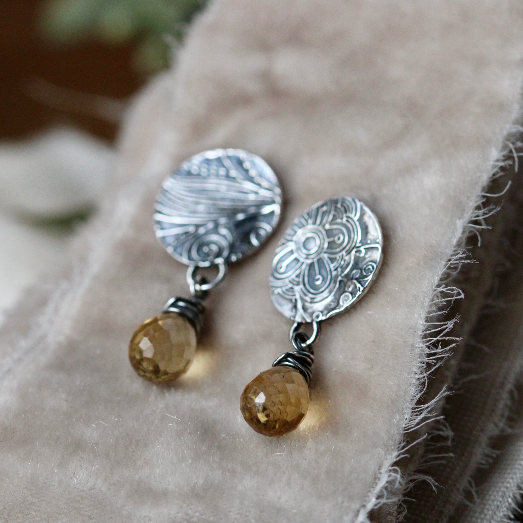 Citrine and sterling silver Midnight Garden Earrings
