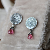 Pink Tourmaline and sterling silver Midnight Garden post earrings