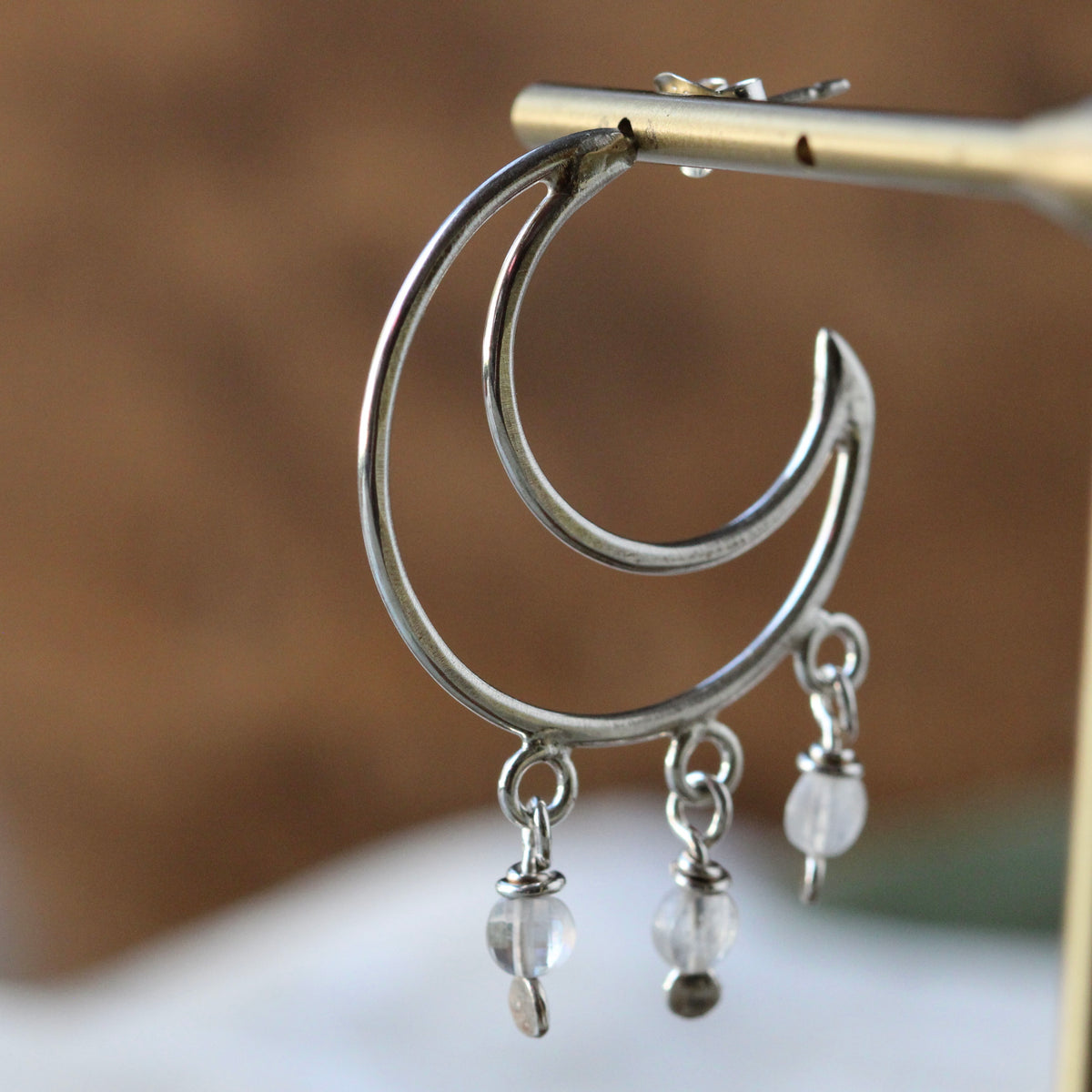 Crescent Moon sterling silver and Moonstone earrings