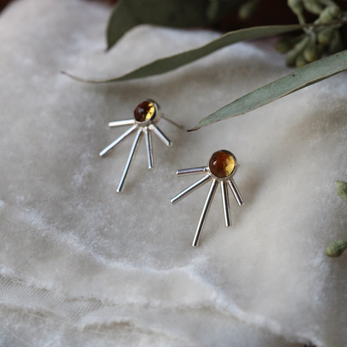 Starburst earrings citrine and sterling silver