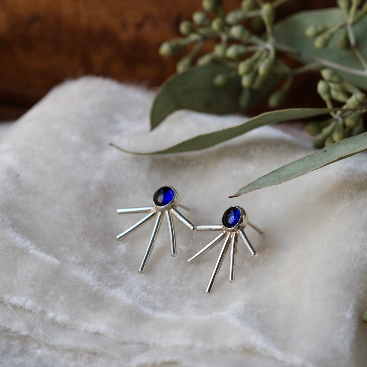 Starburst earrings Sapphire and sterling silver