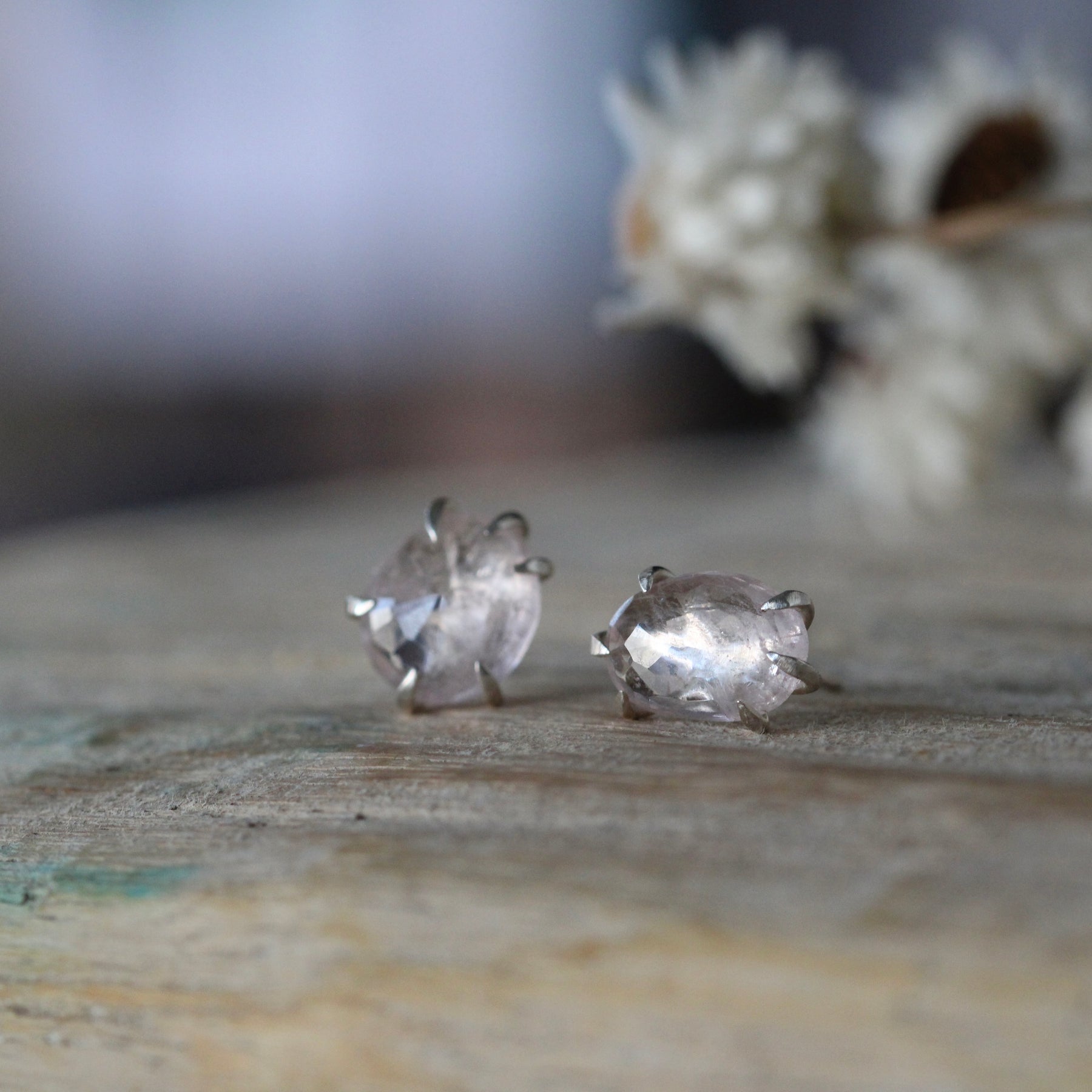 Prong set Morganite stud earrings sterling silver