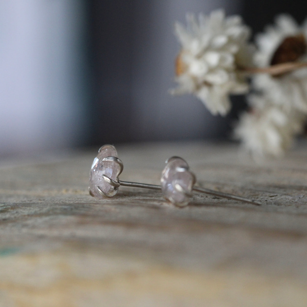 Prong set Morganite stud earrings sterling silver