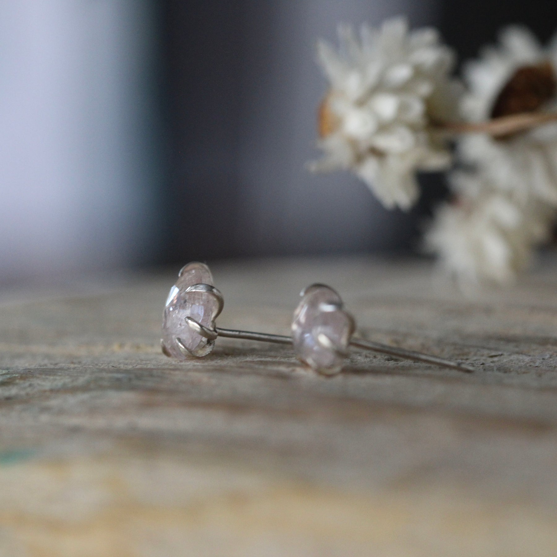 Prong set Morganite stud earrings sterling silver