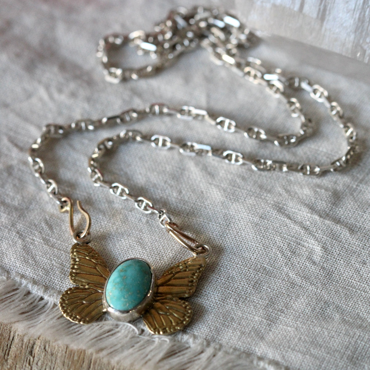 Interchangeable Butterfly Pendant with Whitewater Turquoise set Sterling silver