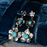Flower blossom and turquoise sterling silver and 14k gold statement earrings