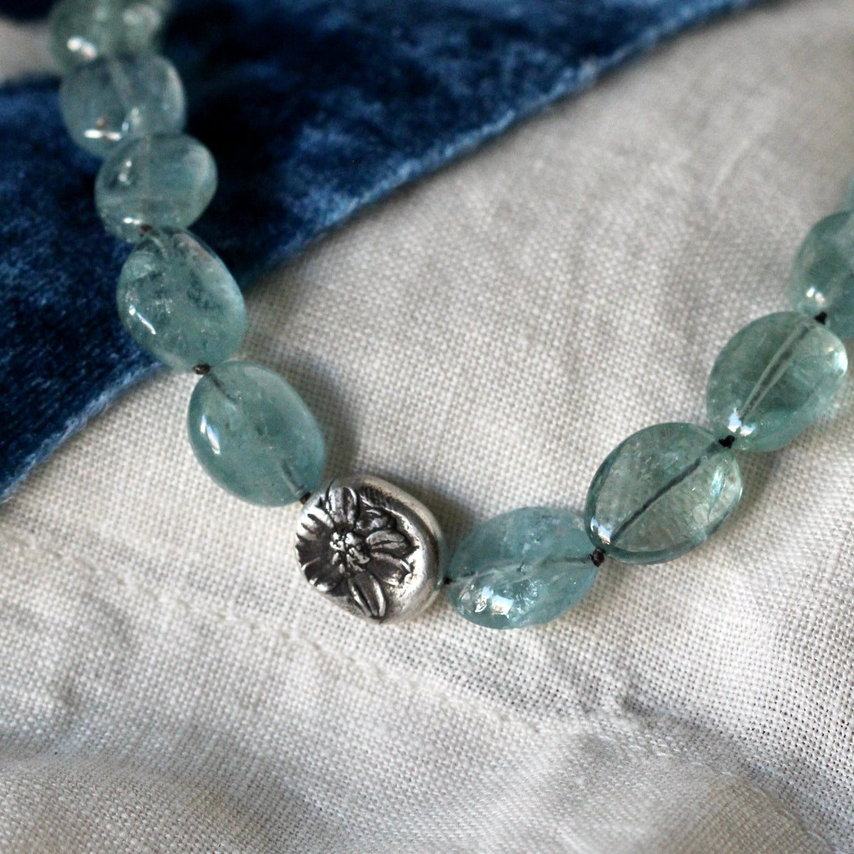 Exquisite Aquamarine knotted silk Necklace – Mermaid’s Treasure