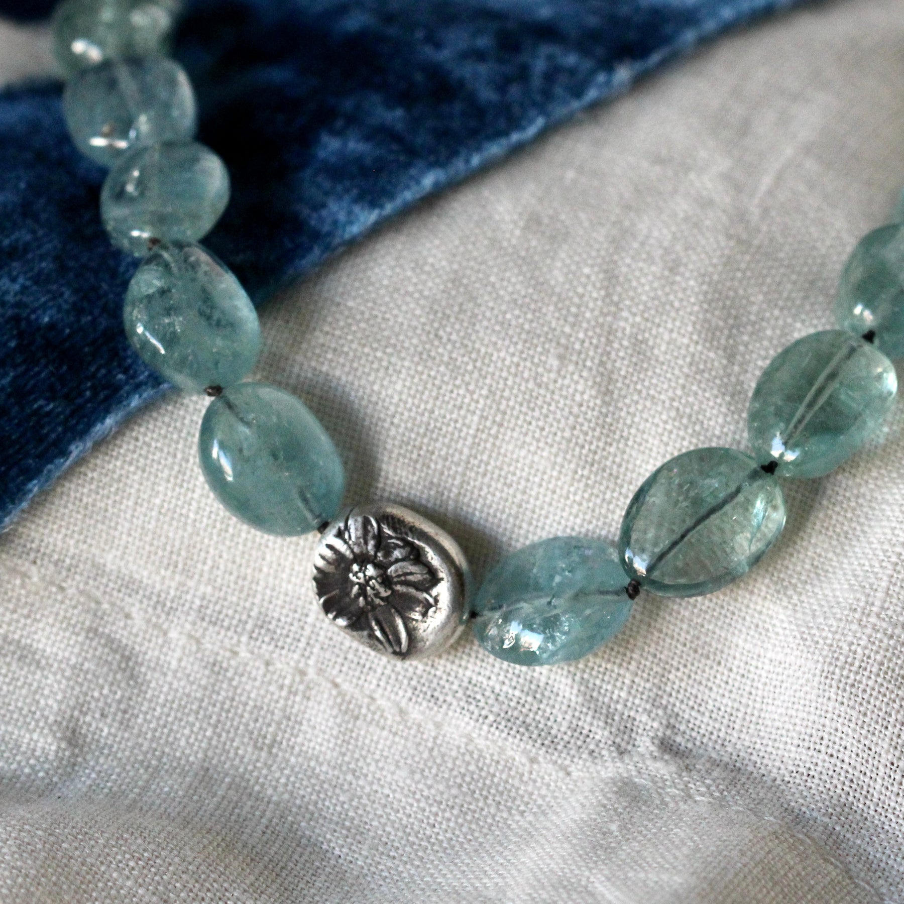 Exquisite Aquamarine knotted silk Necklace – Mermaid’s Treasure