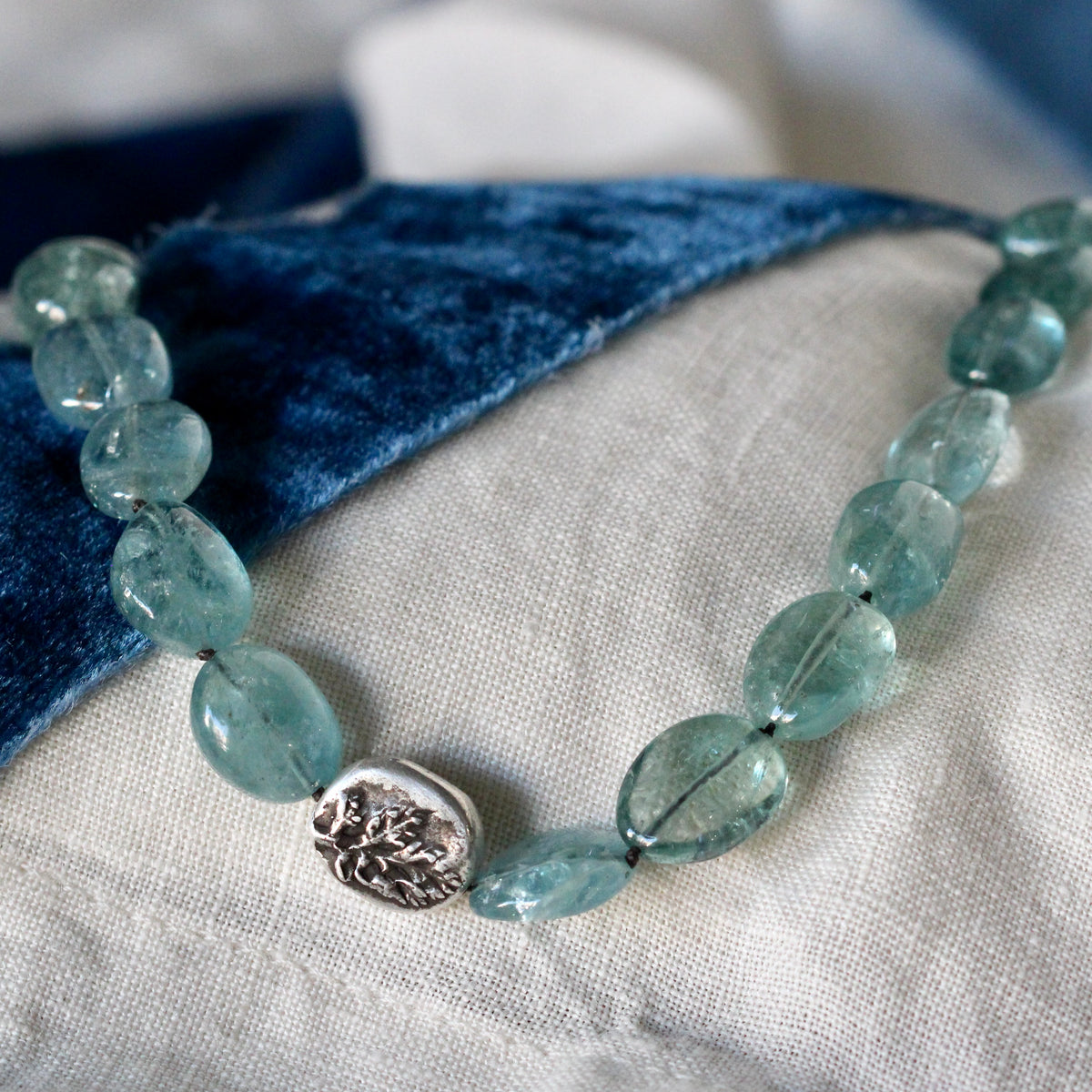 Exquisite Aquamarine knotted silk Necklace – Mermaid’s Treasure