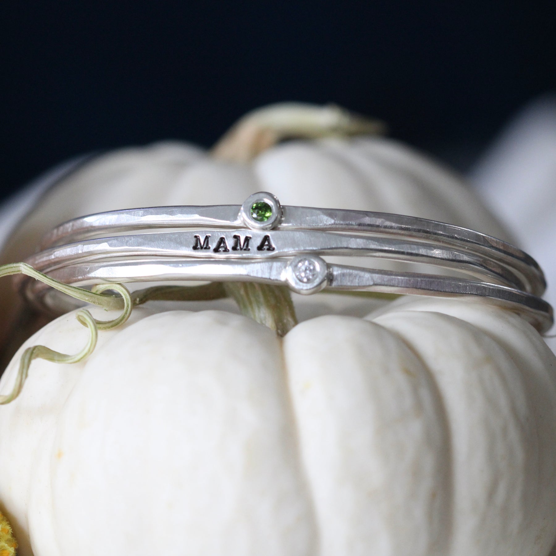 Birthstone Sterling Silver Stacking Cuff Bracelet