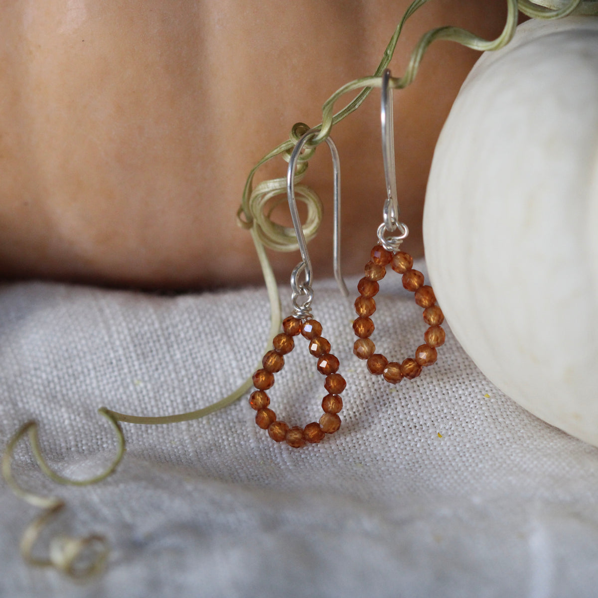 Limited Edition Hessonite Garnet and sterling silver petal drop earrings