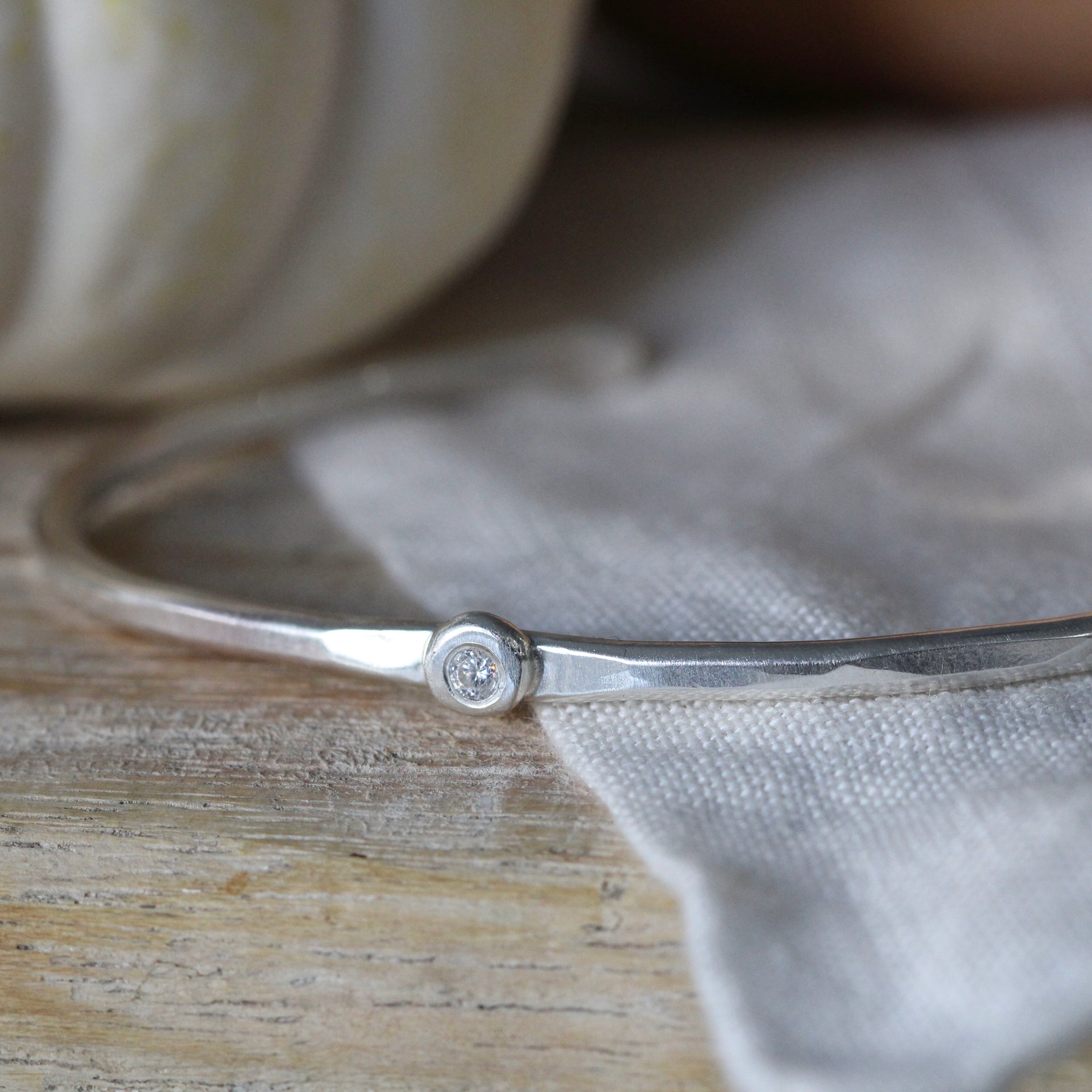 Birthstone Sterling Silver Stacking Cuff Bracelet