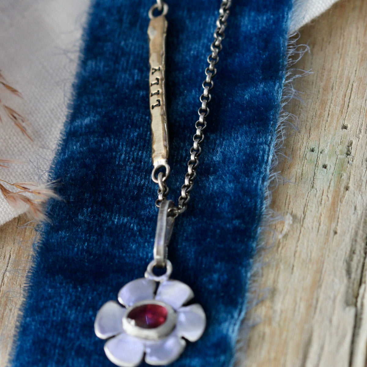 Deep Pink Tourmaline Sterling silver Flower charm