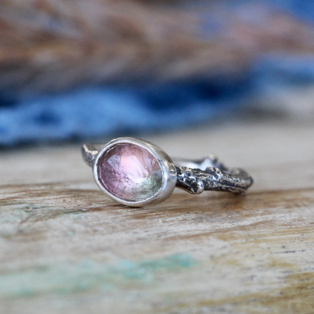 Wanderer Ring Watermelon Tourmaline and sterling silver cast branch