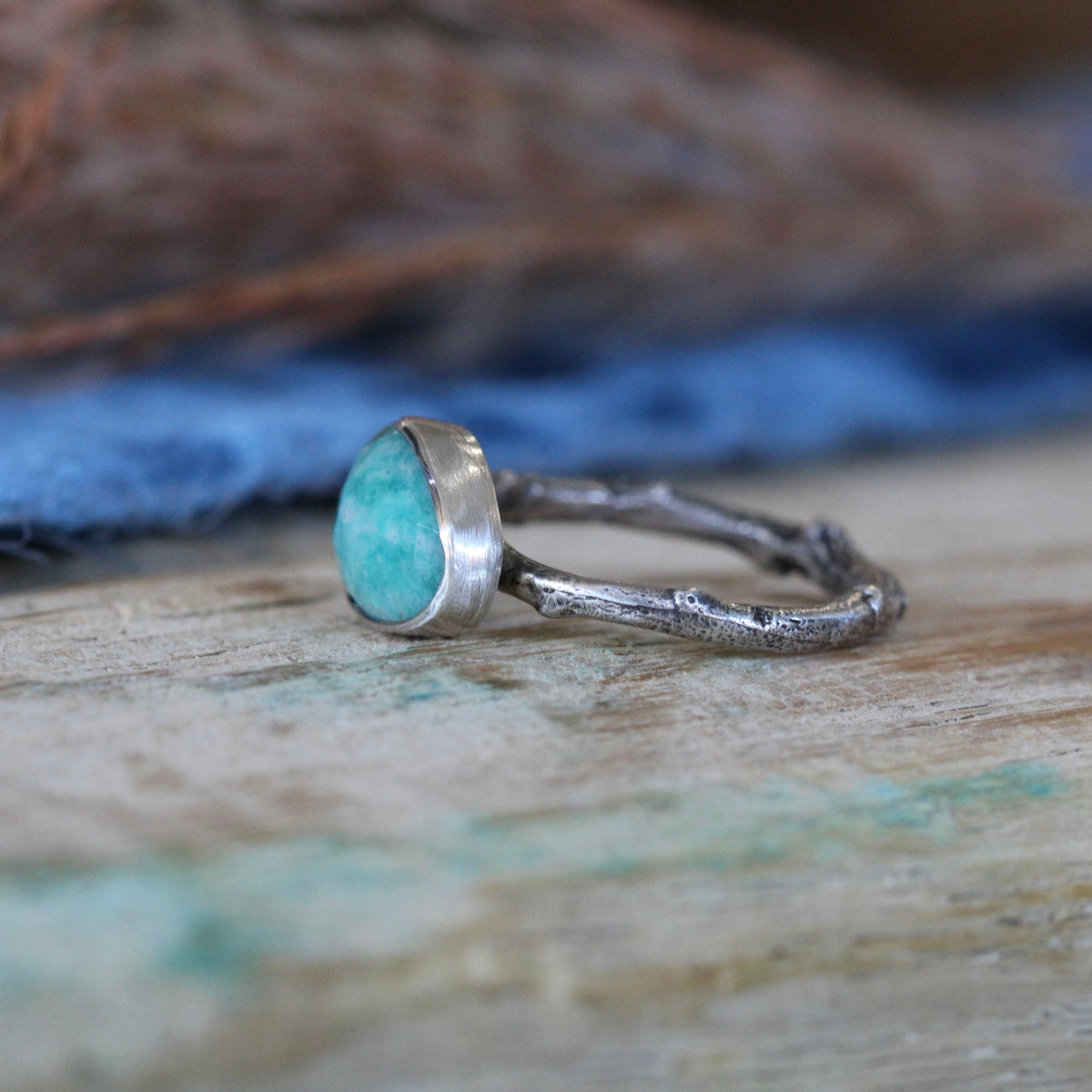 Wanderer Ring Amazonite and sterling silver cast branch