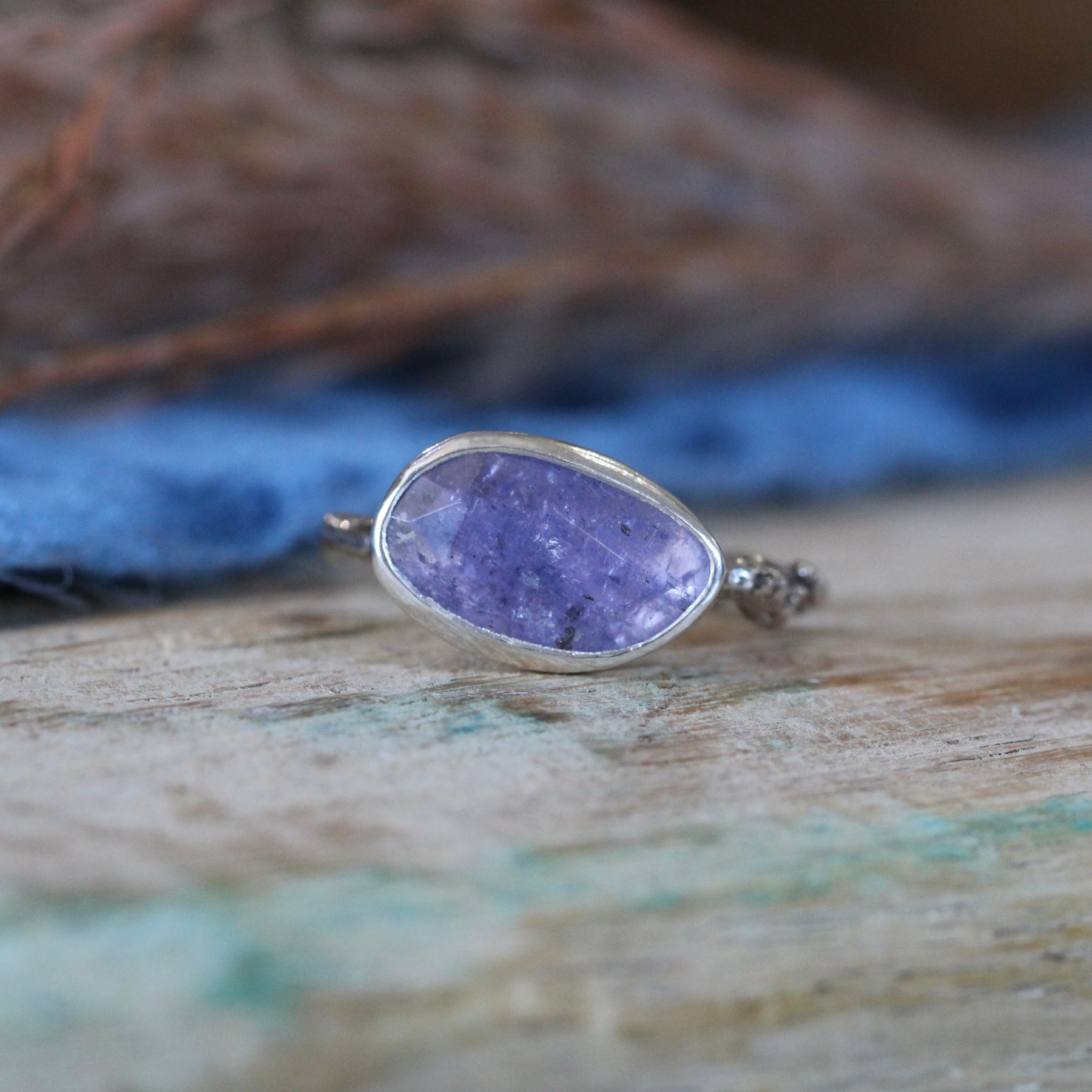 Wanderer Ring Tanzanite and sterling silver cast branch