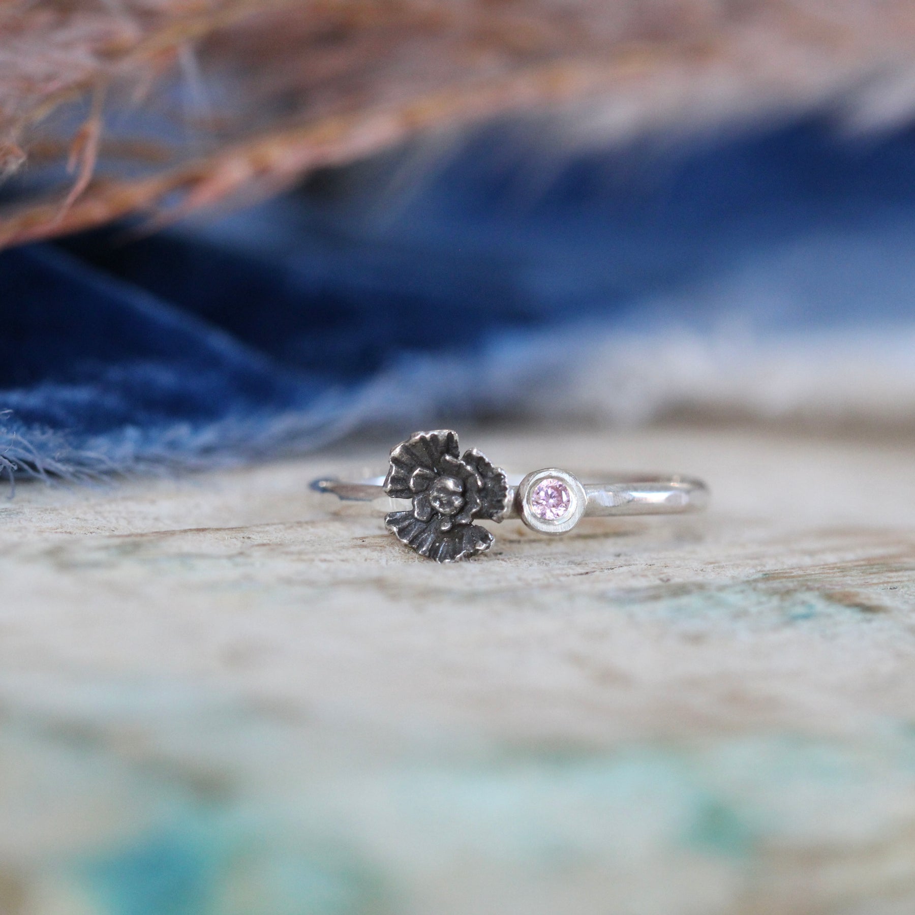 Poppy Birthstone Sterling Silver Ring