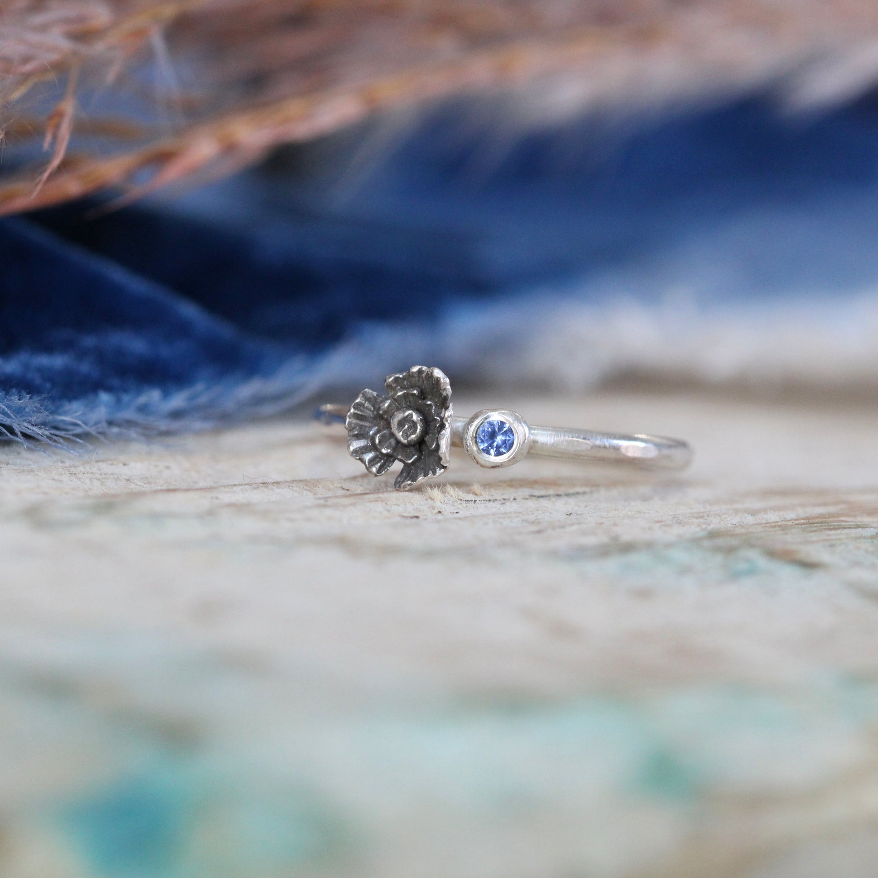 Poppy Birthstone Sterling Silver Ring