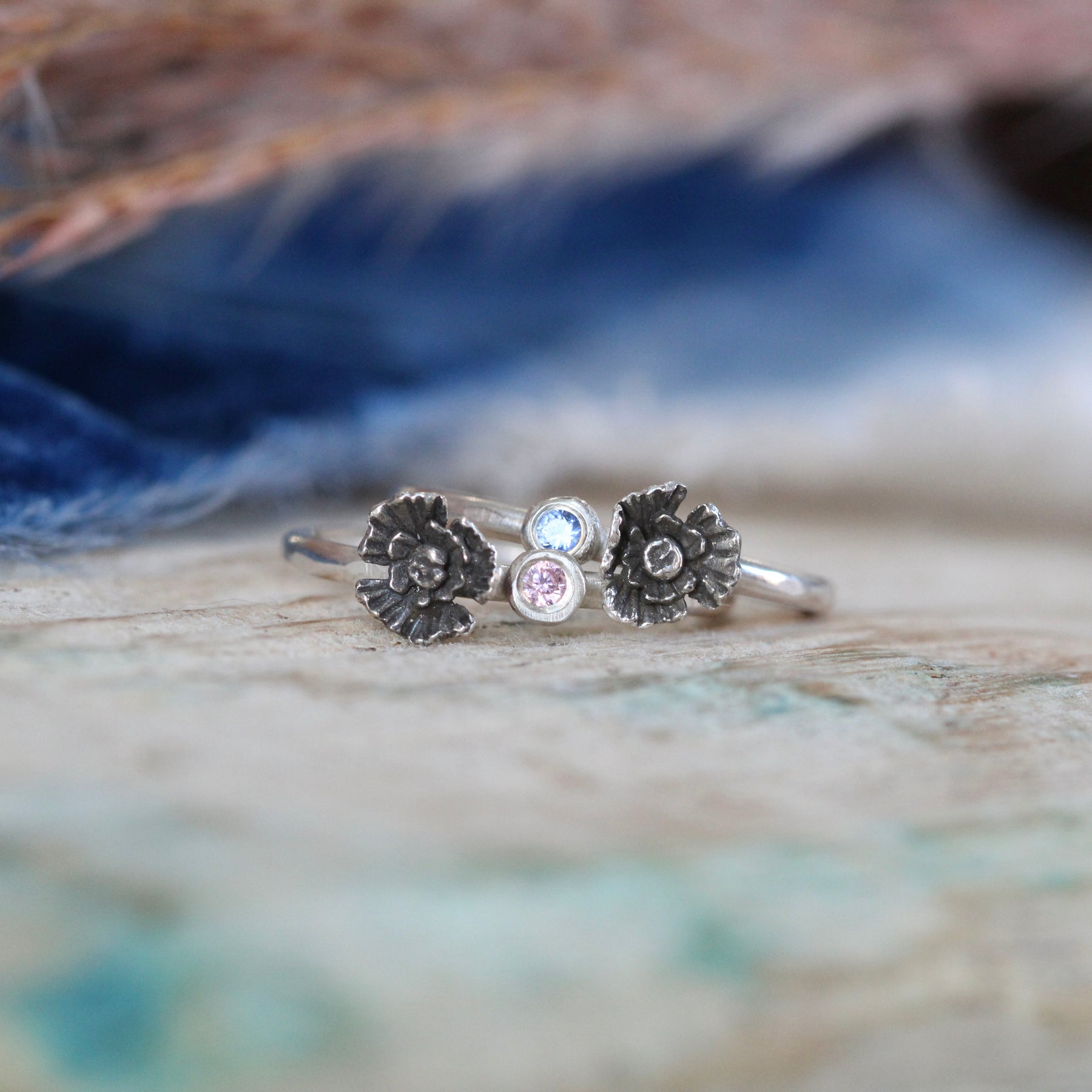 Poppy Birthstone Sterling Silver Ring