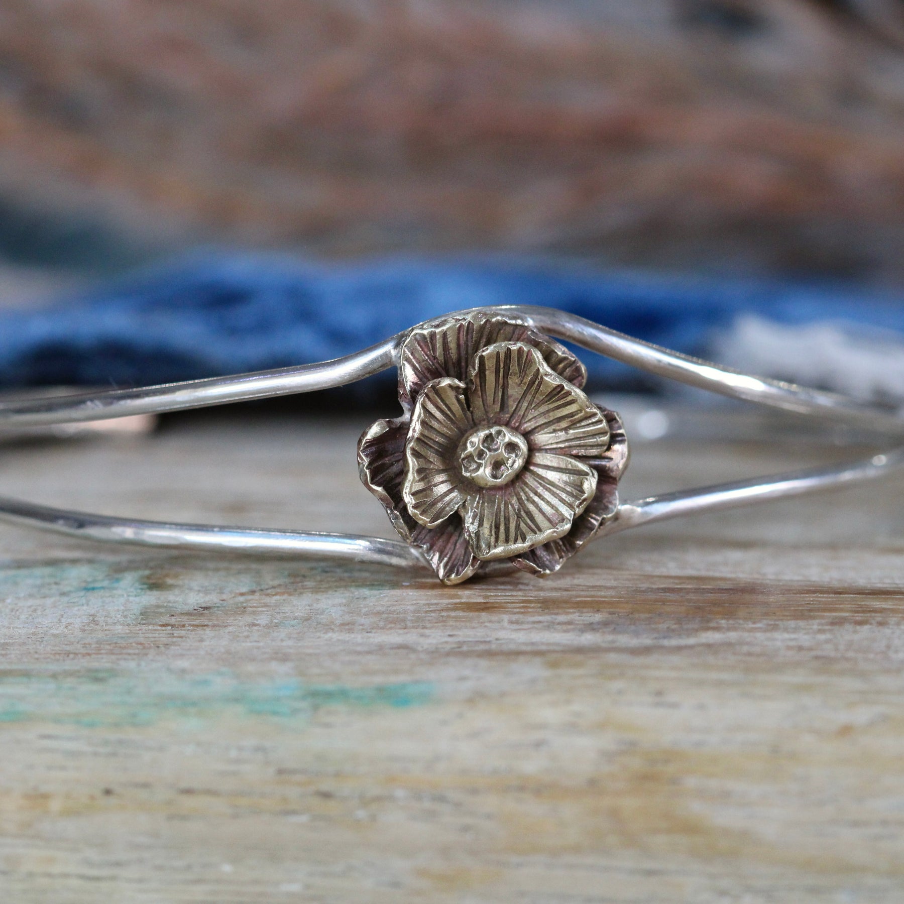 Bronze Poppy and Sterling Silver Cuff Bracelet