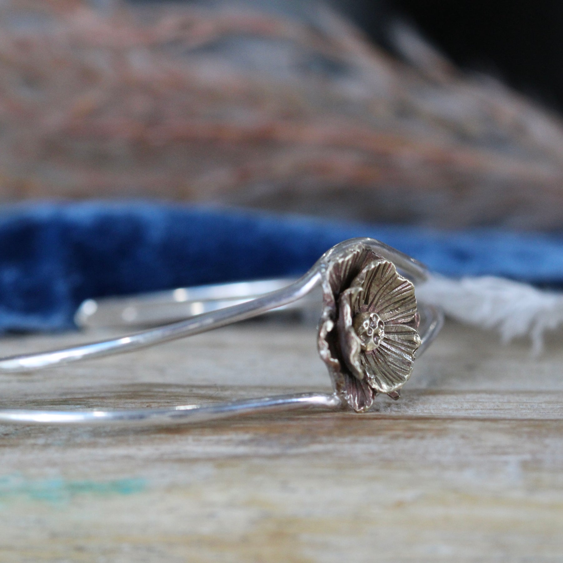 Bronze Poppy and Sterling Silver Cuff Bracelet