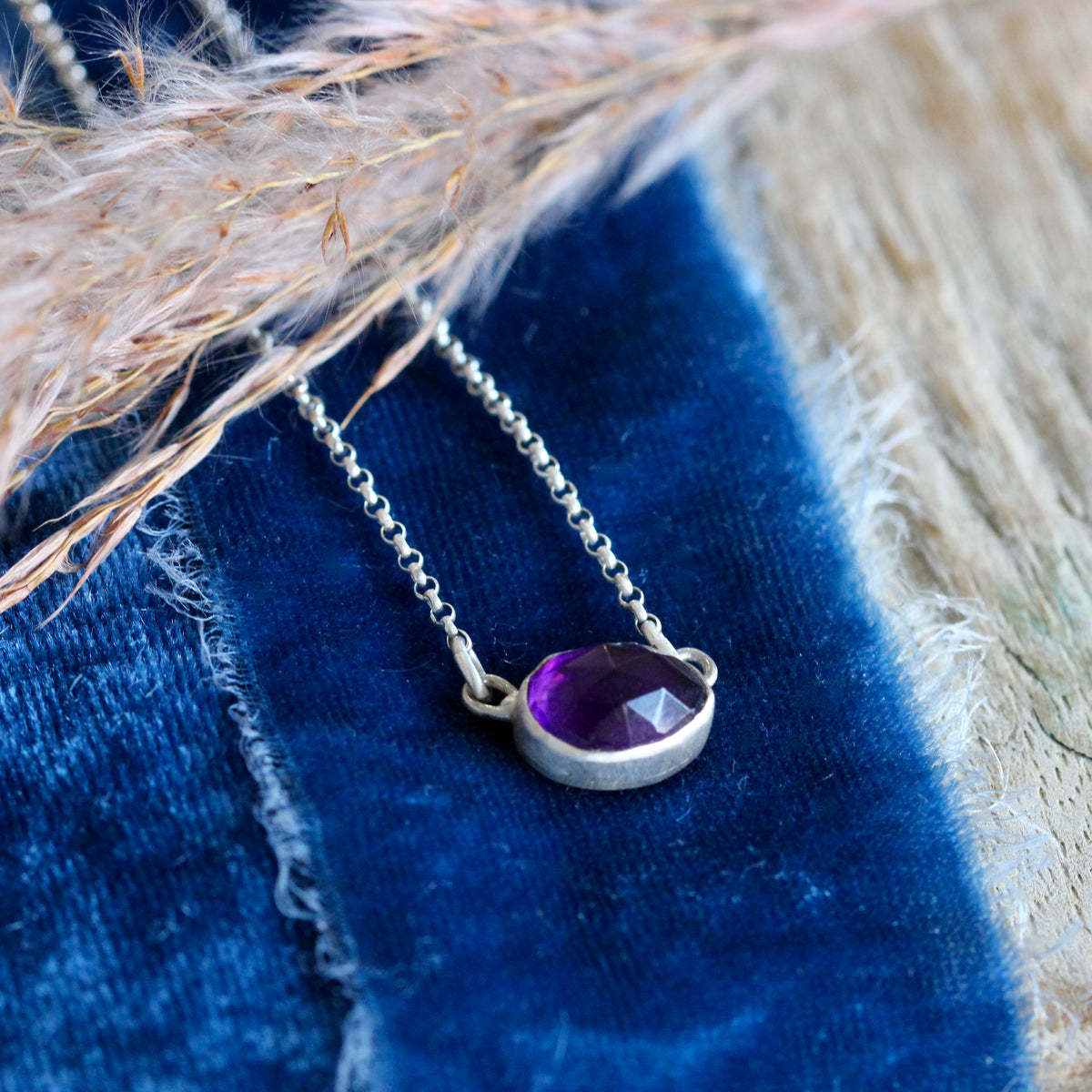 Sterling silver with rose cut amethyst necklace