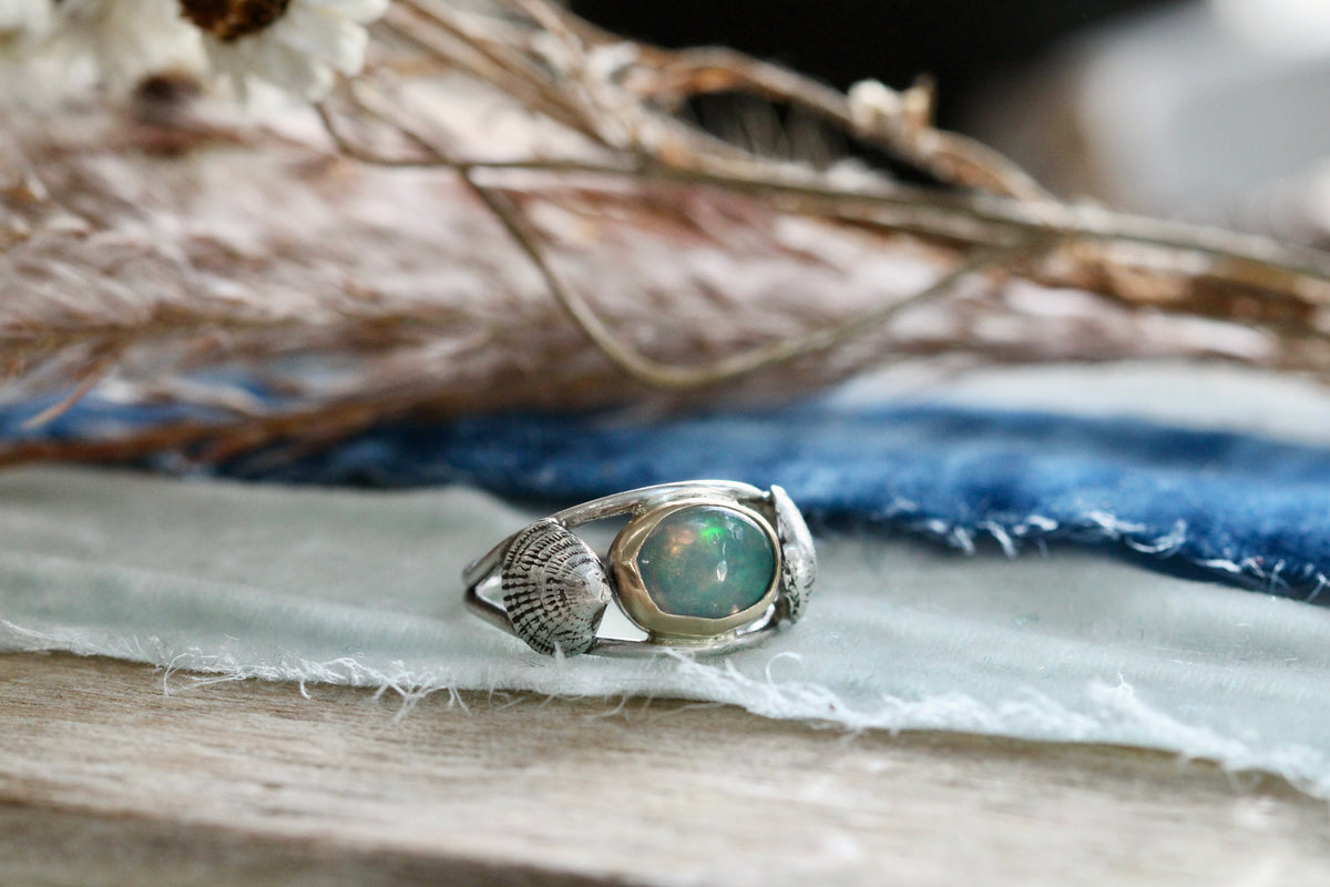 14k gold and sterling silver opal ring