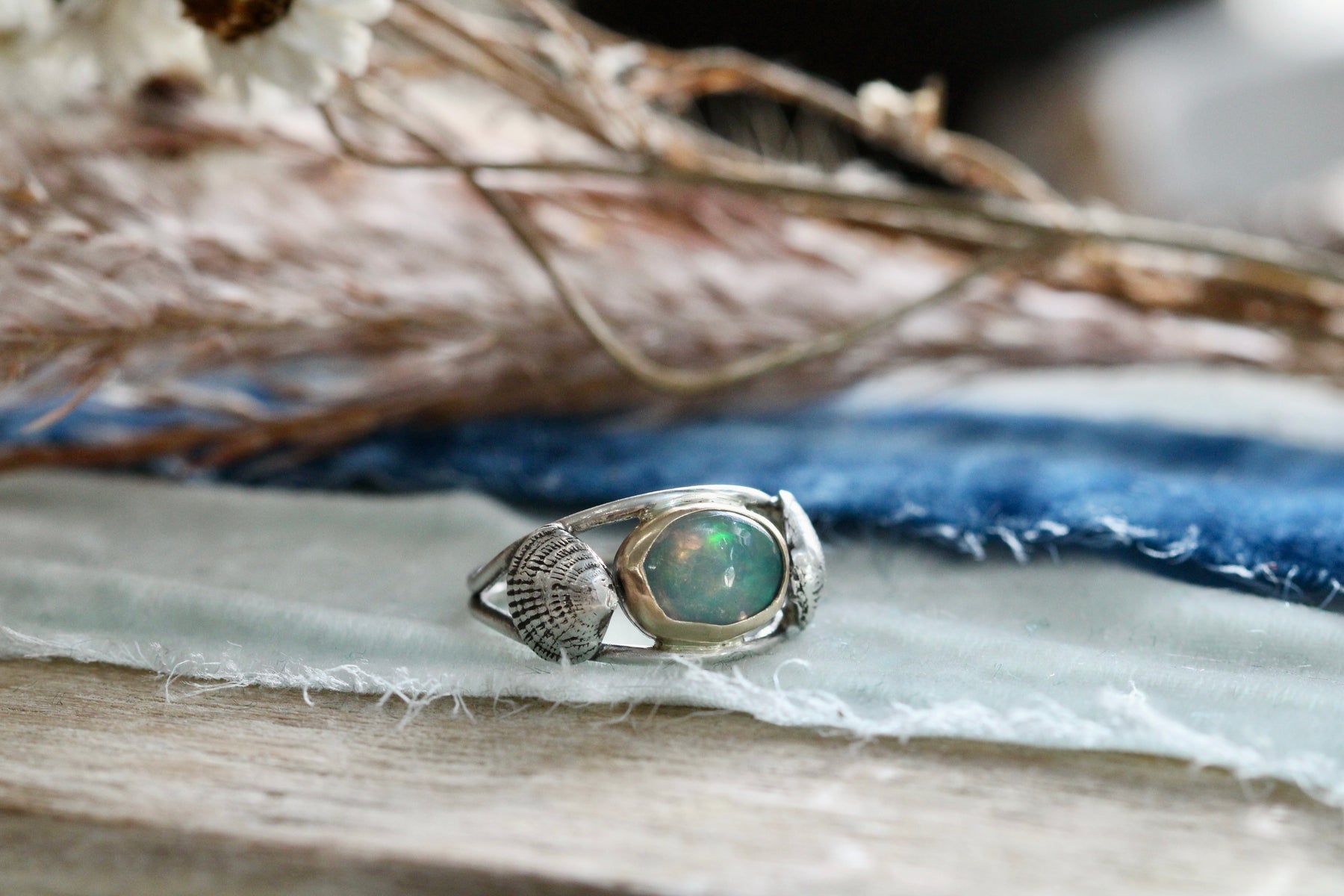 14k gold and sterling silver opal ring