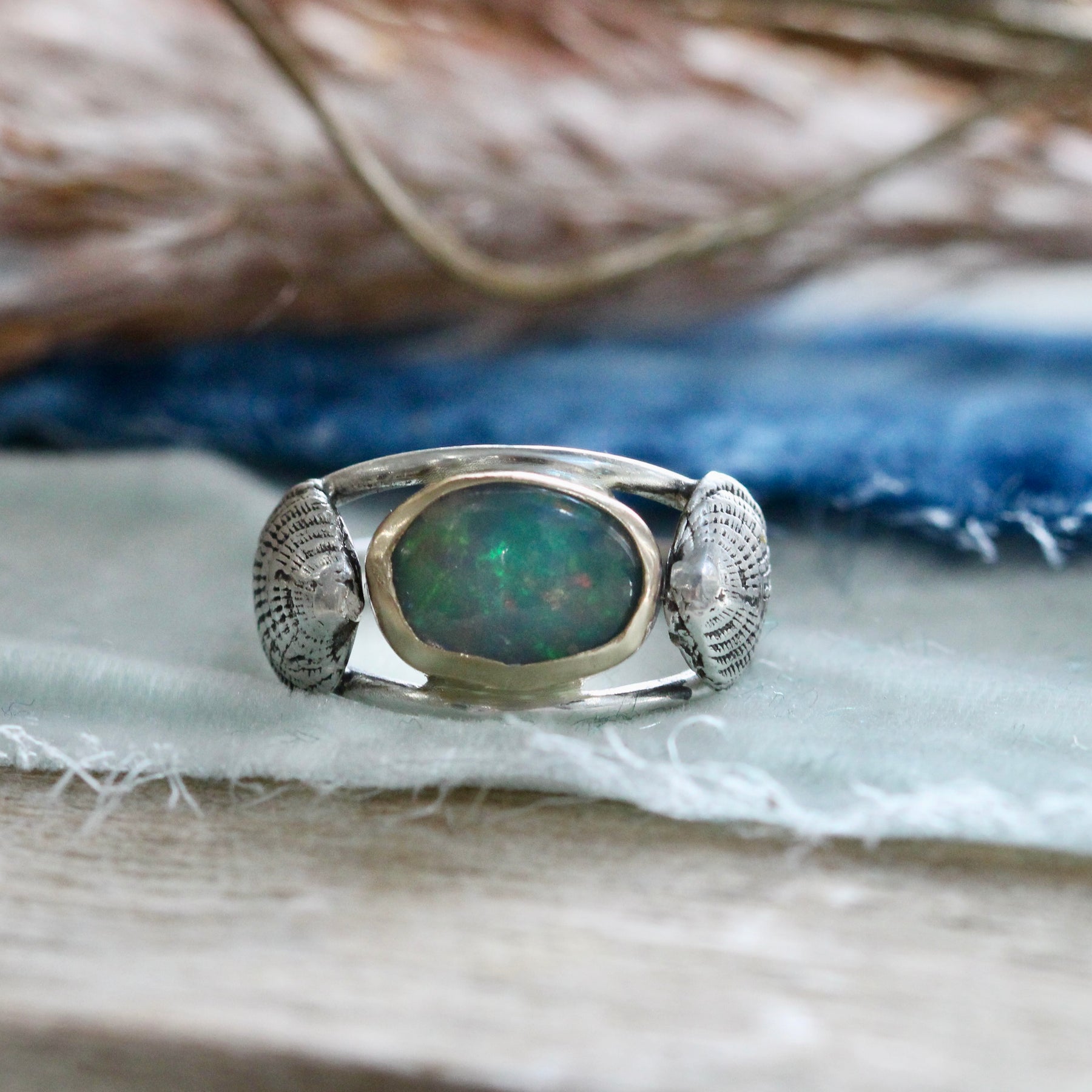 14k gold and sterling silver opal ring