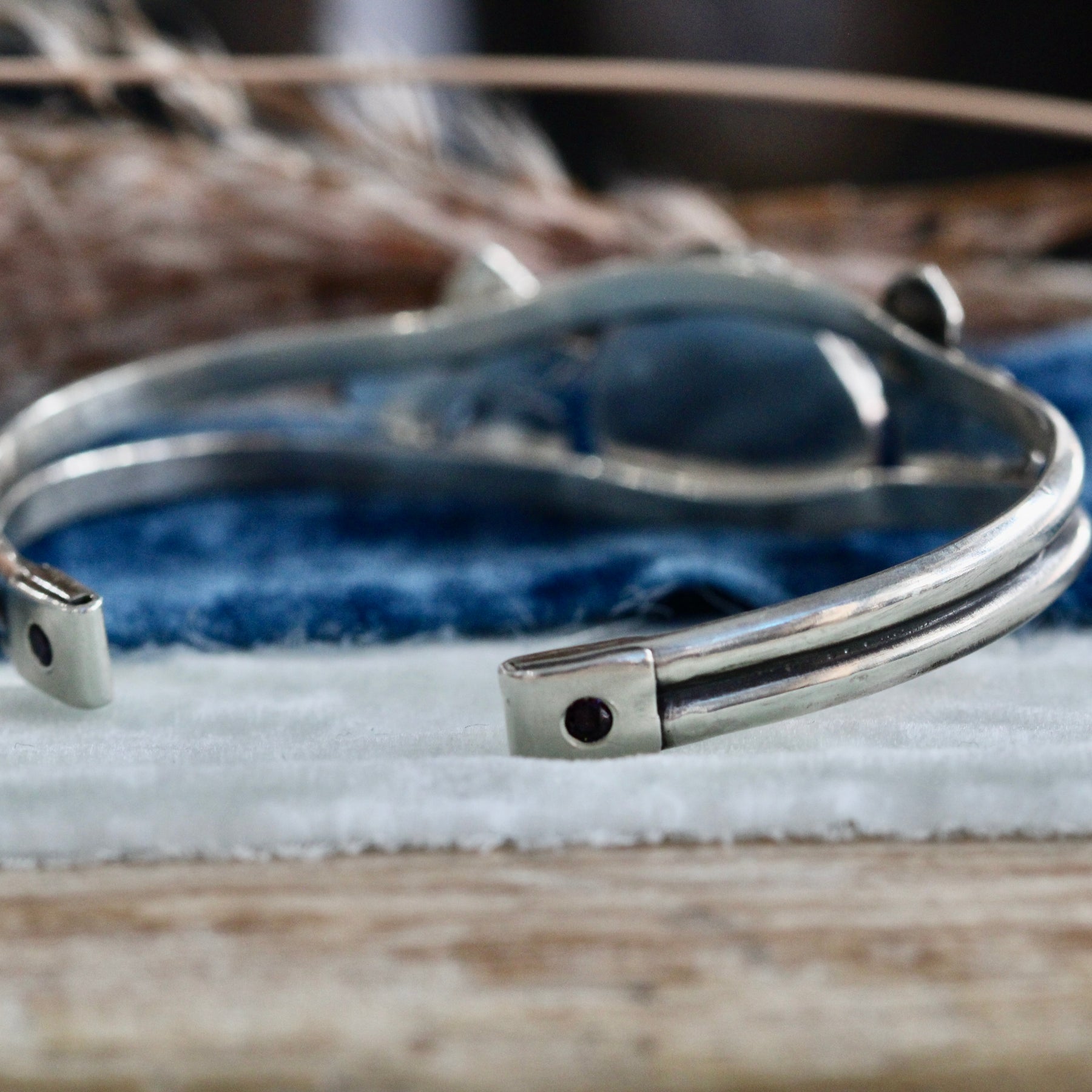 Hydrangea and Lilac Quartz Sterling silver Cuff Bracelet