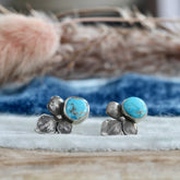 Hydrangea and Turquoise sterling silver Stud Earrings
