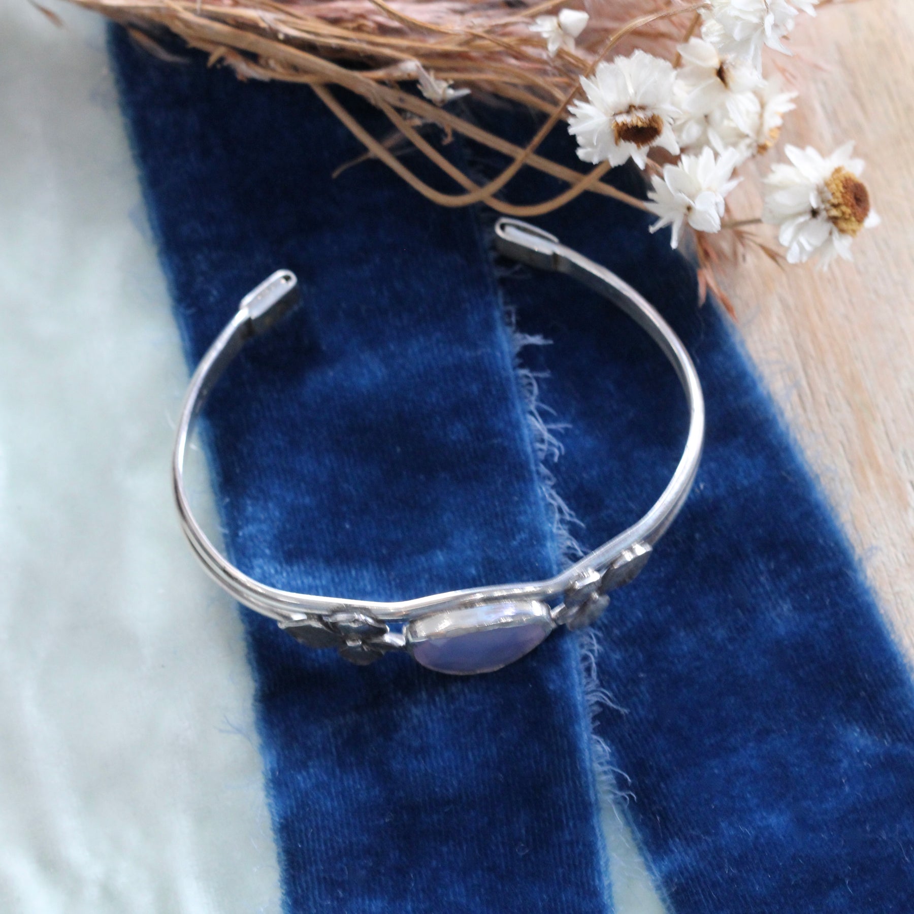 Hydrangea and Lilac Quartz Sterling silver Cuff Bracelet