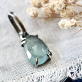 Rose cut Aquamarine prong set in sterling silver with heart detail