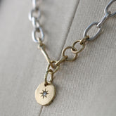 Hand-Forged Silver & 18k Gold Chain Necklace with Diamond Star Pendant